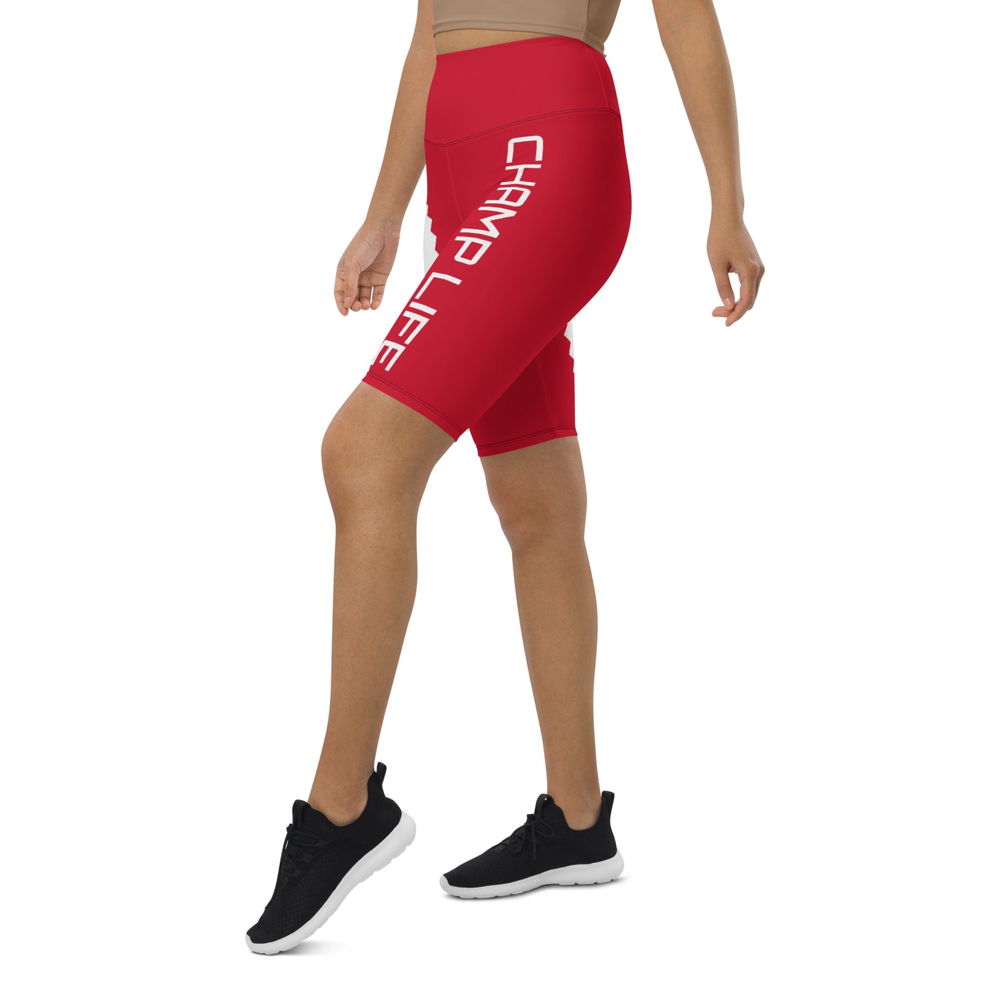 ChampLife Biker Shorts (Red, White Logo)