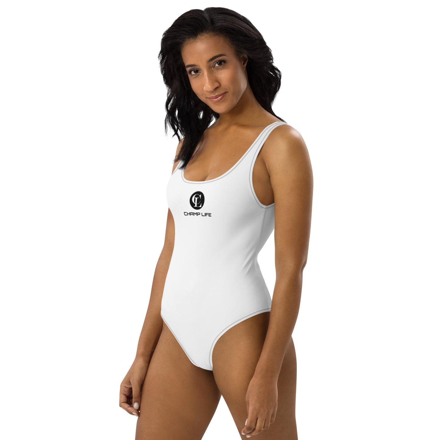 ChampLife One-Piece Swimsuit (White, Black Logo)