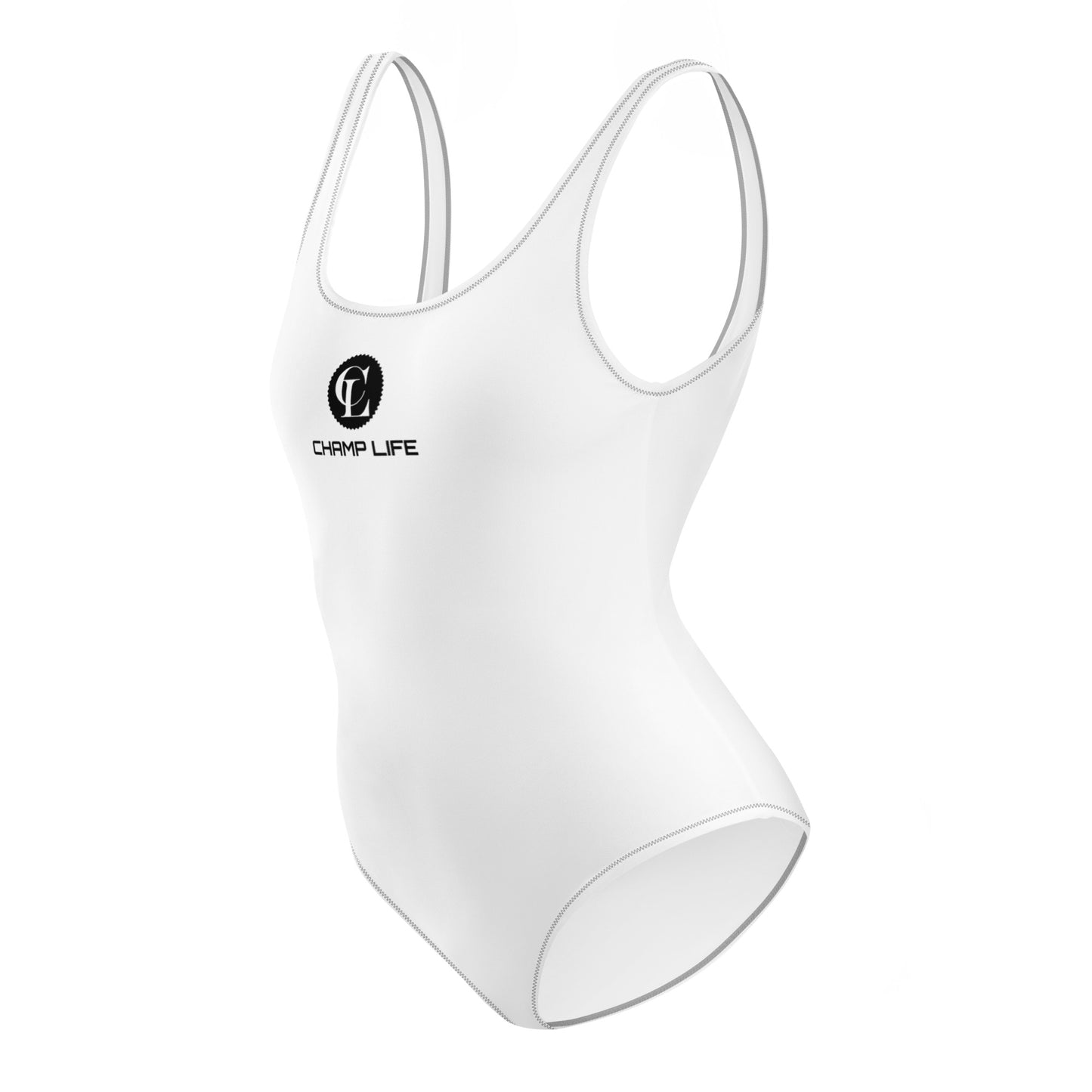 ChampLife One-Piece Swimsuit (White, Black Logo)