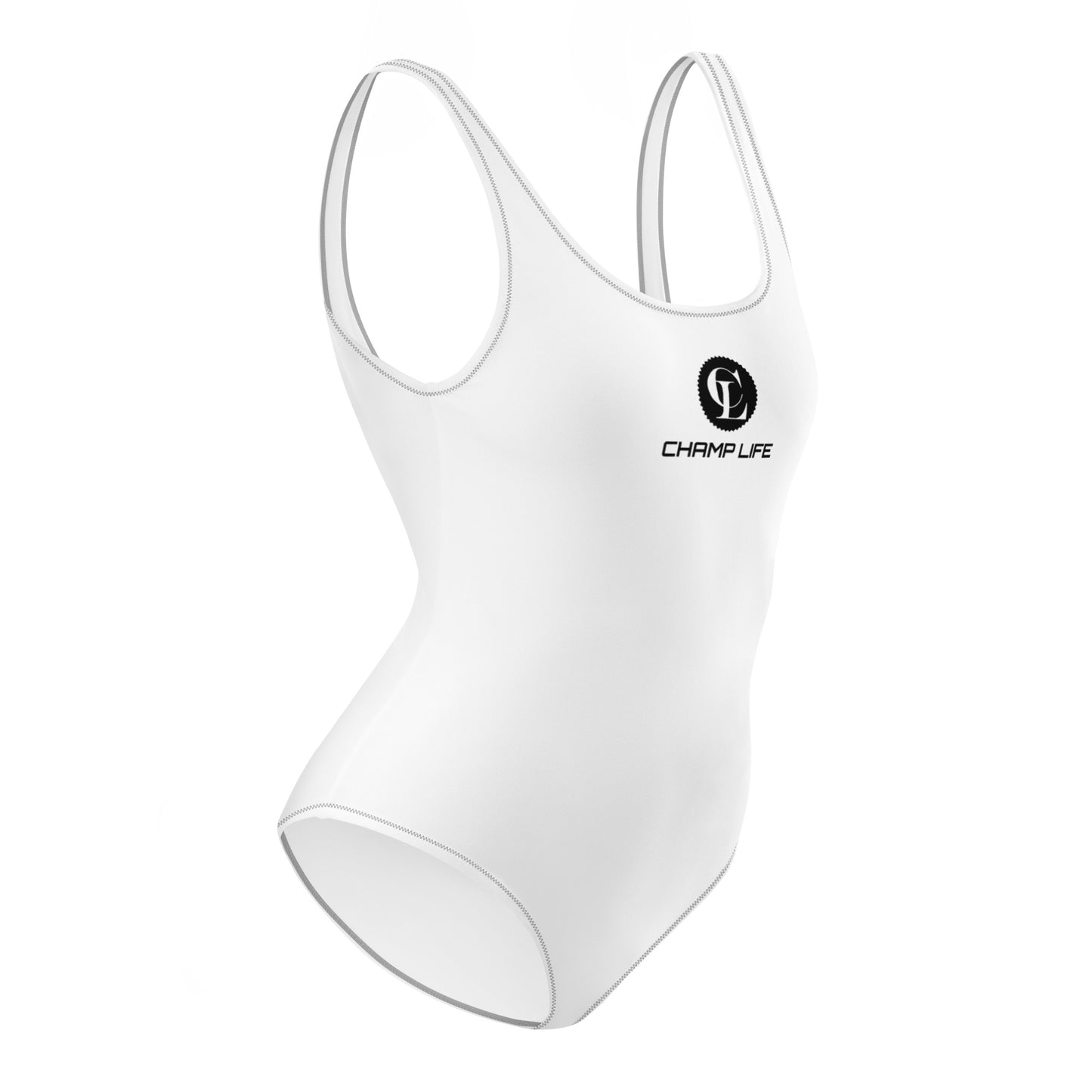 ChampLife One-Piece Swimsuit (White, Black Logo)