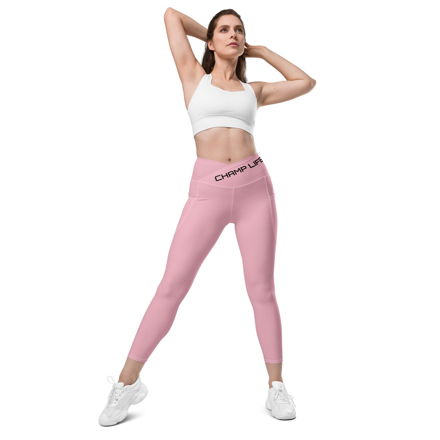 ChampLife Crossover Leggings with Pockets (Pink, Black Logo)