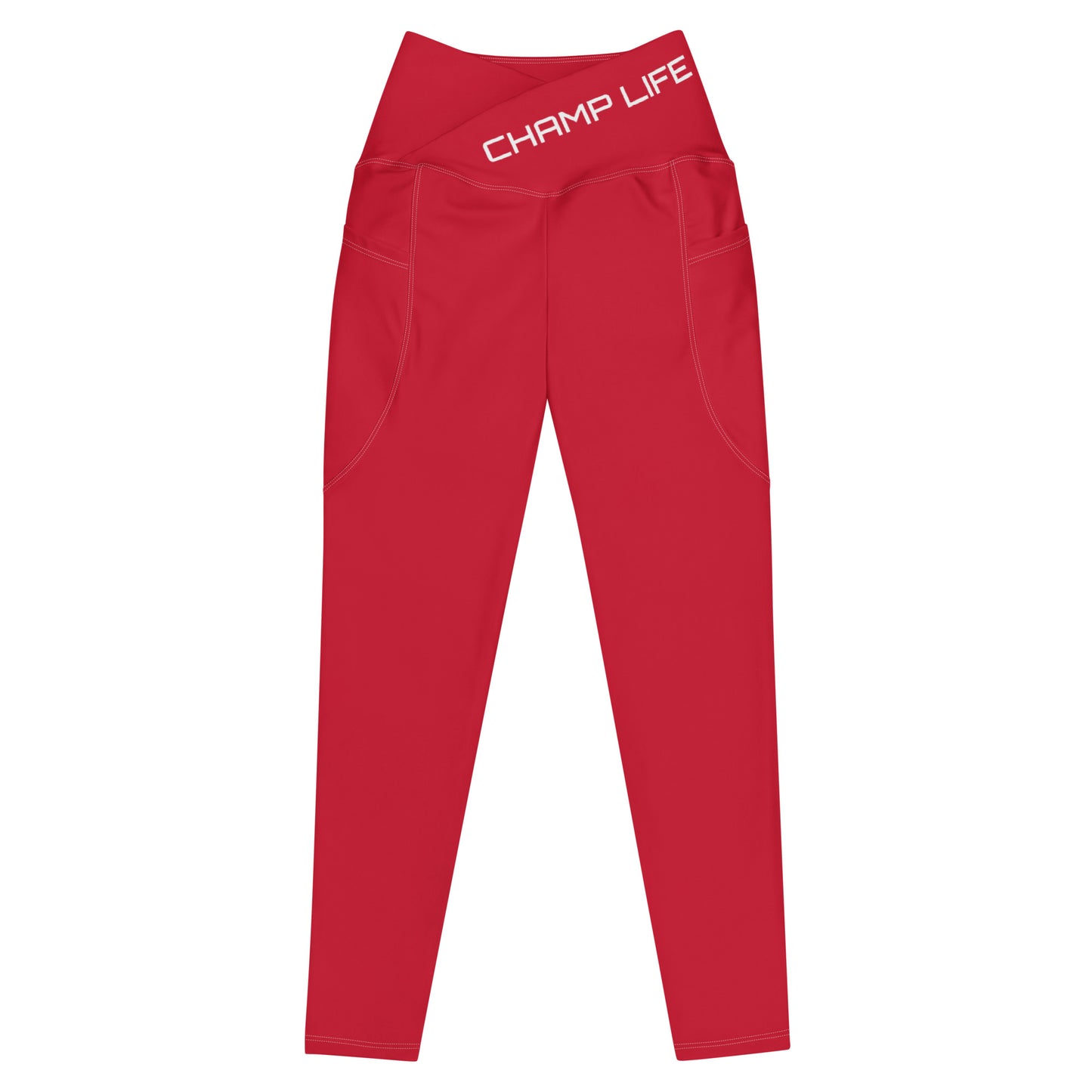 ChampLife Crossover Leggings with Pockets (Red, White Logo)