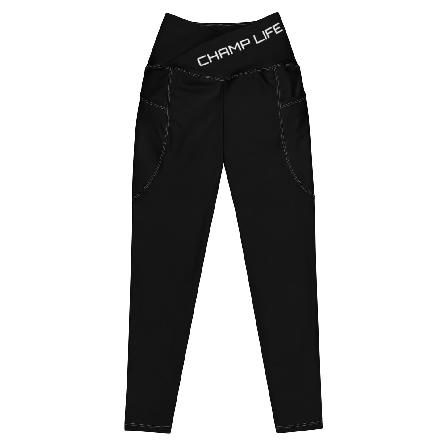 ChampLife Crossover Leggings with Pockets (Black, White Logo)