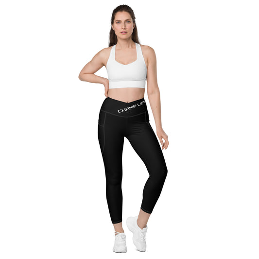 ChampLife Crossover Leggings with Pockets (Black, White Logo)