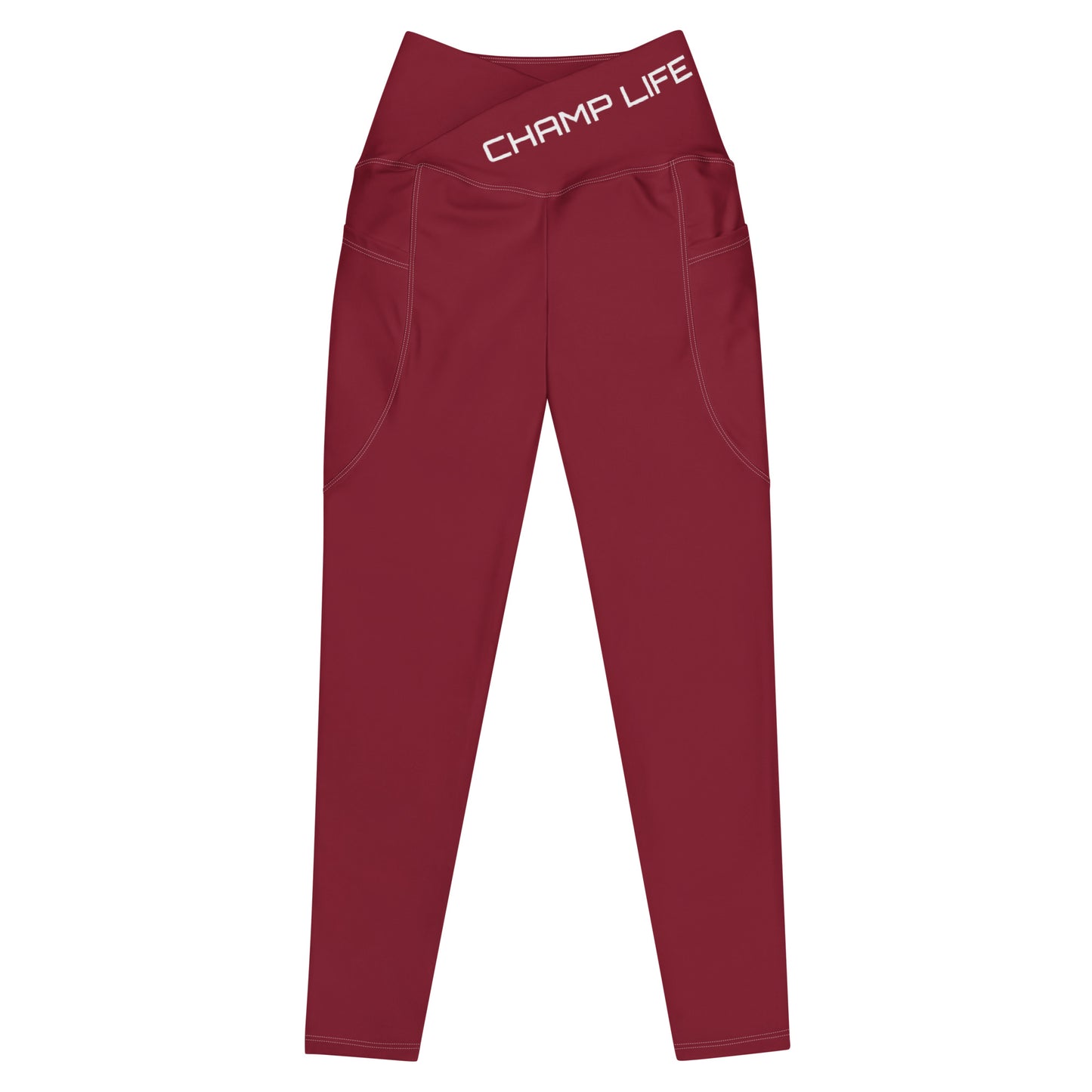 ChampLife Crossover Leggings with Pockets (Maroon, White Logo)