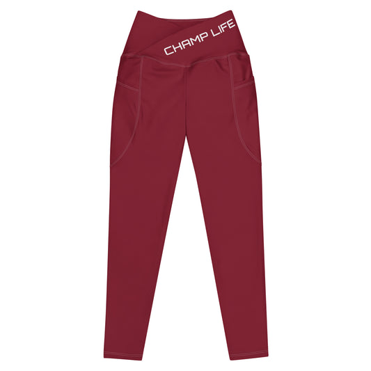 ChampLife Crossover Leggings with Pockets (Maroon, White Logo)