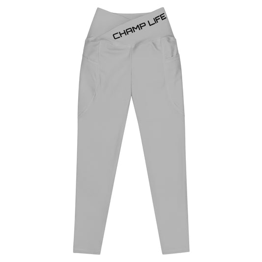 ChampLife Crossover Leggings with Pockets (Gray, Black Logo)