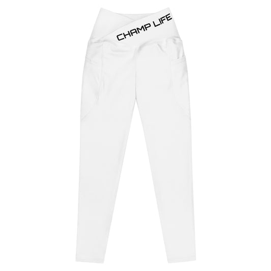 ChampLife Crossover Leggings with Pockets (White, Black Logo)