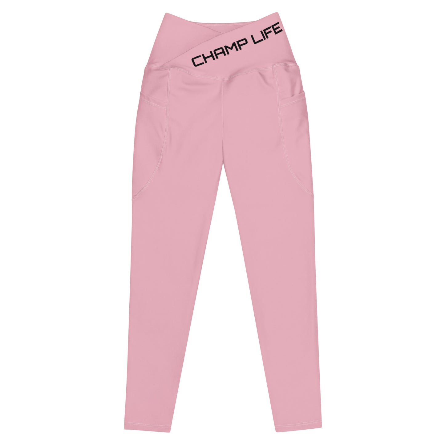 ChampLife Crossover Leggings with Pockets (Pink, Black Logo)