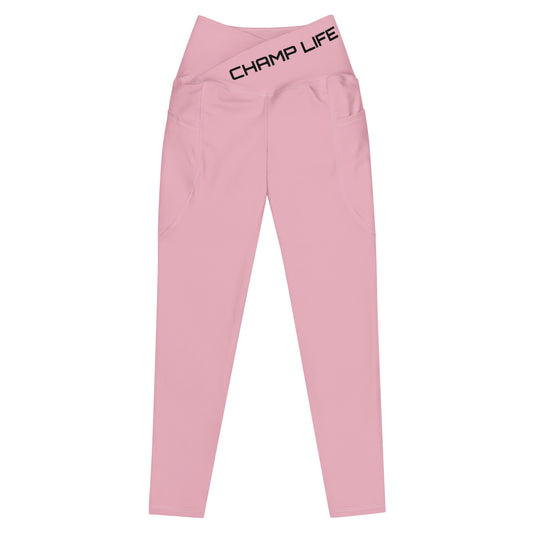 ChampLife Crossover Leggings with Pockets (Pink, Black Logo)