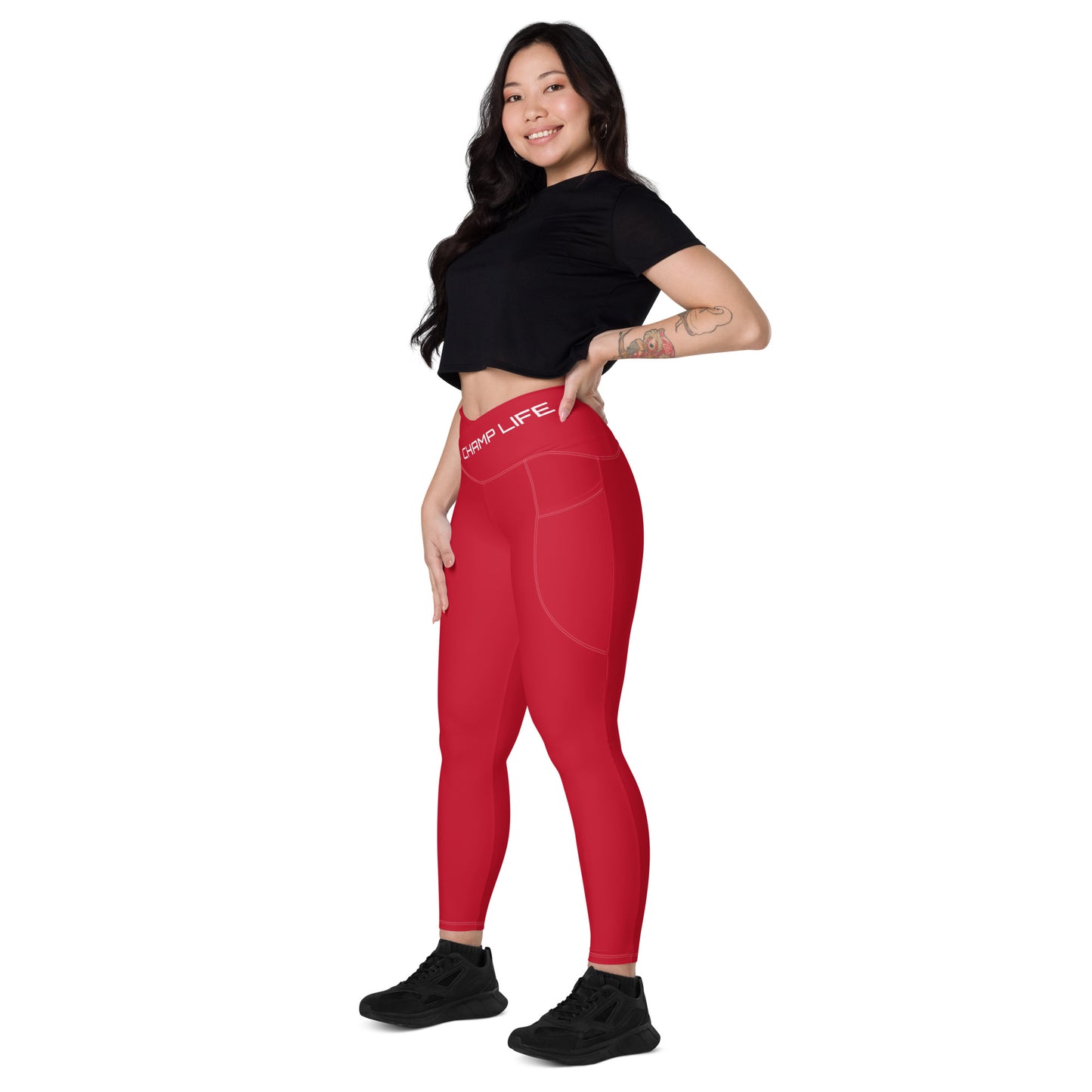 ChampLife Crossover Leggings with Pockets (Red, White Logo)