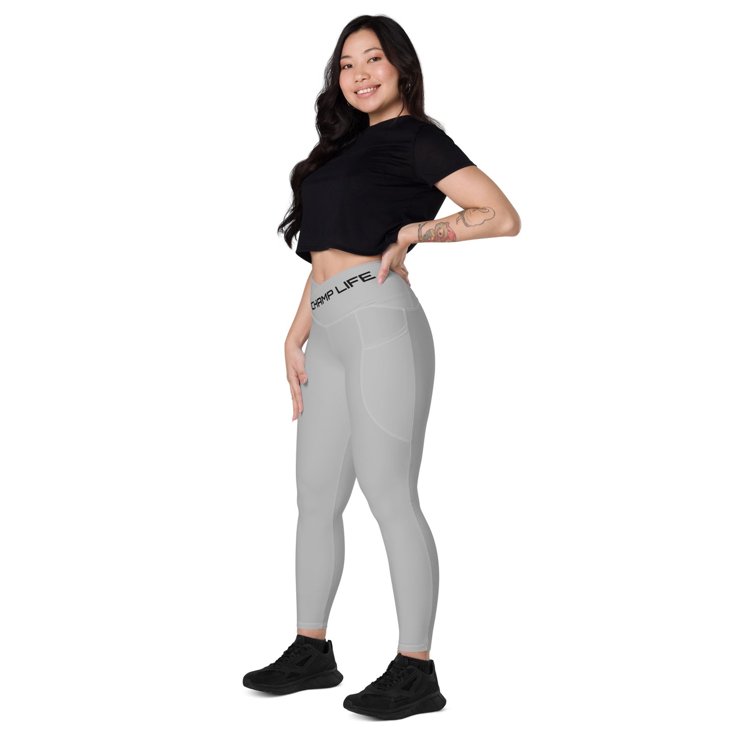 ChampLife Crossover Leggings with Pockets (Gray, Black Logo)