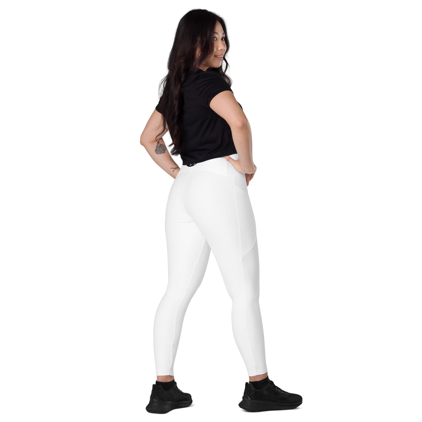 ChampLife Crossover Leggings with Pockets (White, Black Logo)