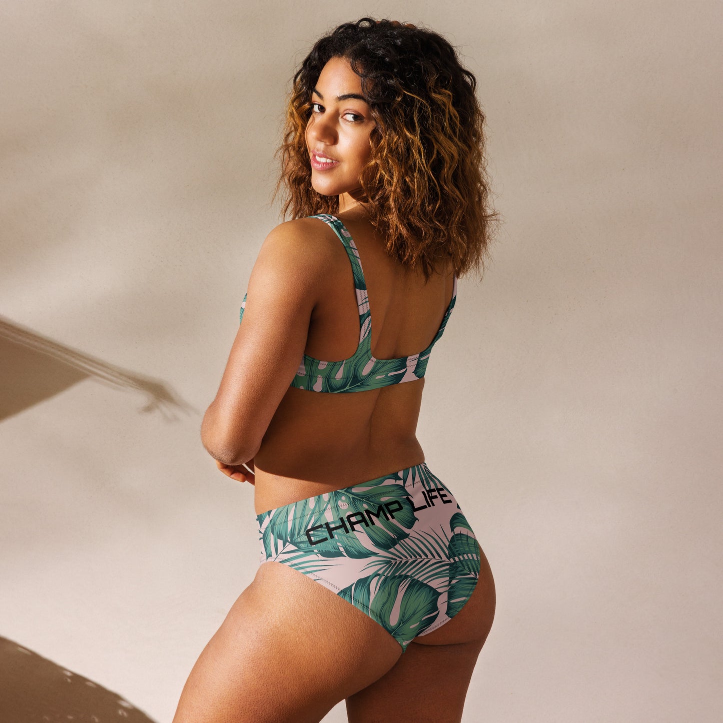 ChampLife High-Waisted Bikini (Floral, Black Logo)