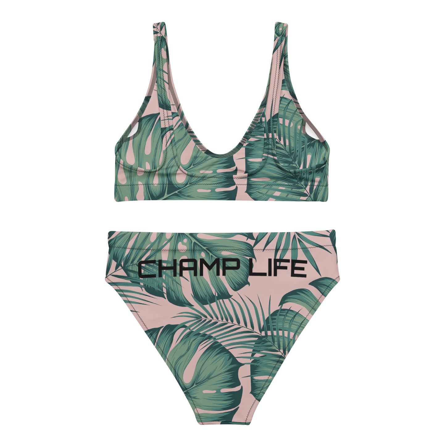 ChampLife High-Waisted Bikini (Floral, Black Logo)