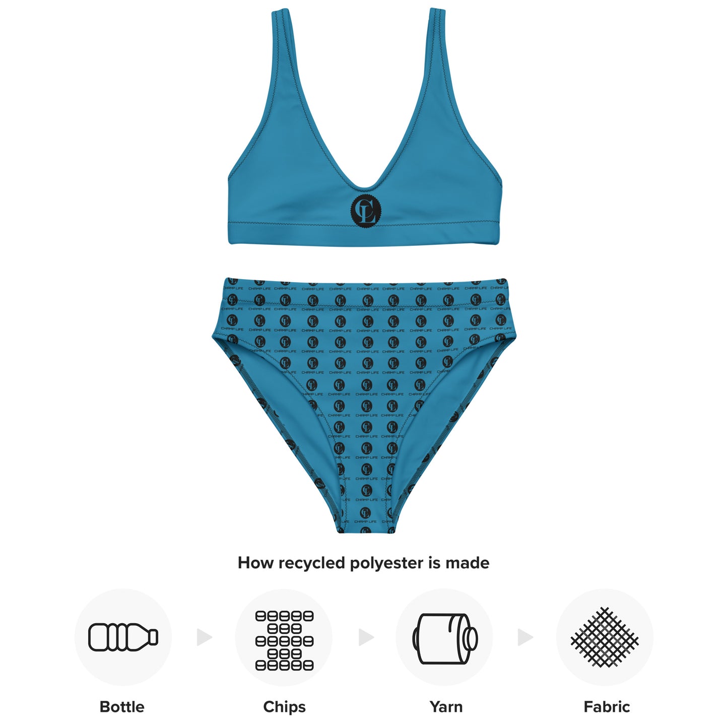 ChampLife High-Waisted Bikini (Blue, Black Logo)