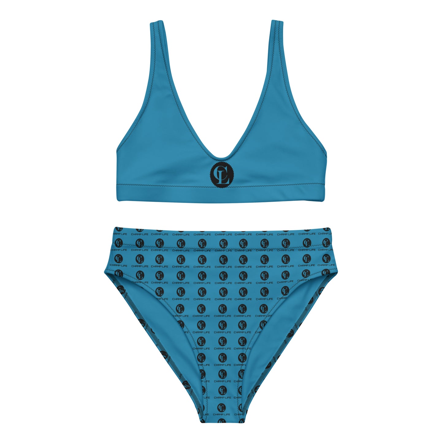 ChampLife High-Waisted Bikini (Blue, Black Logo)