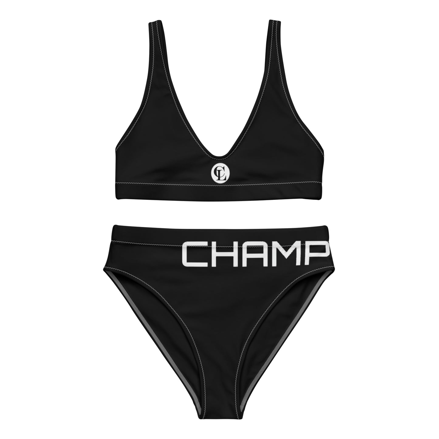 ChampLife High-Waisted Bikini (Black, White Logo)