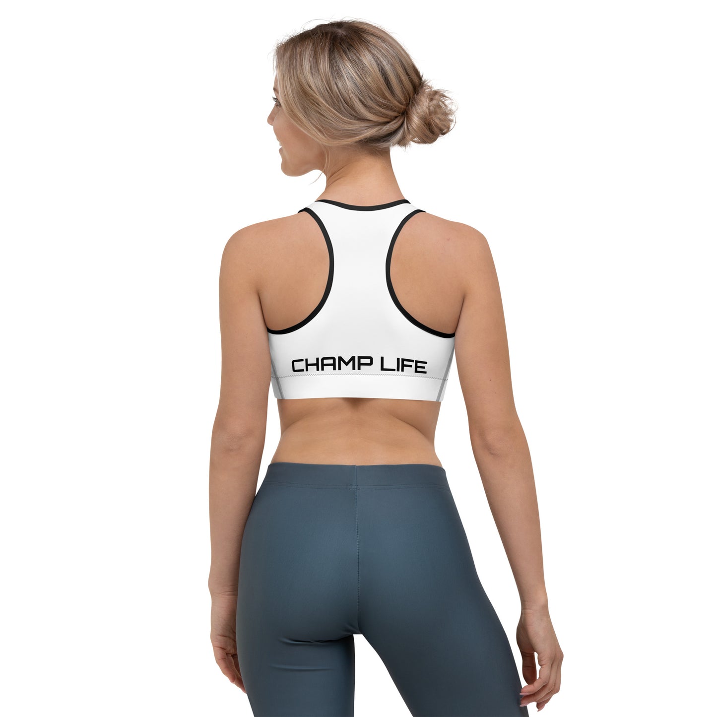 ChampLife Sports Bra (White, Black Logo)