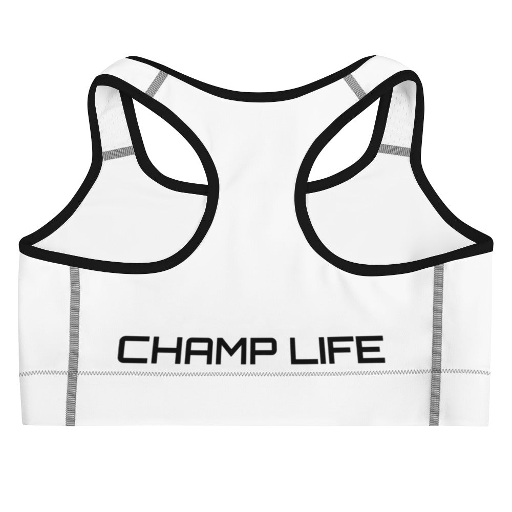 ChampLife Sports Bra (White, Black Logo)