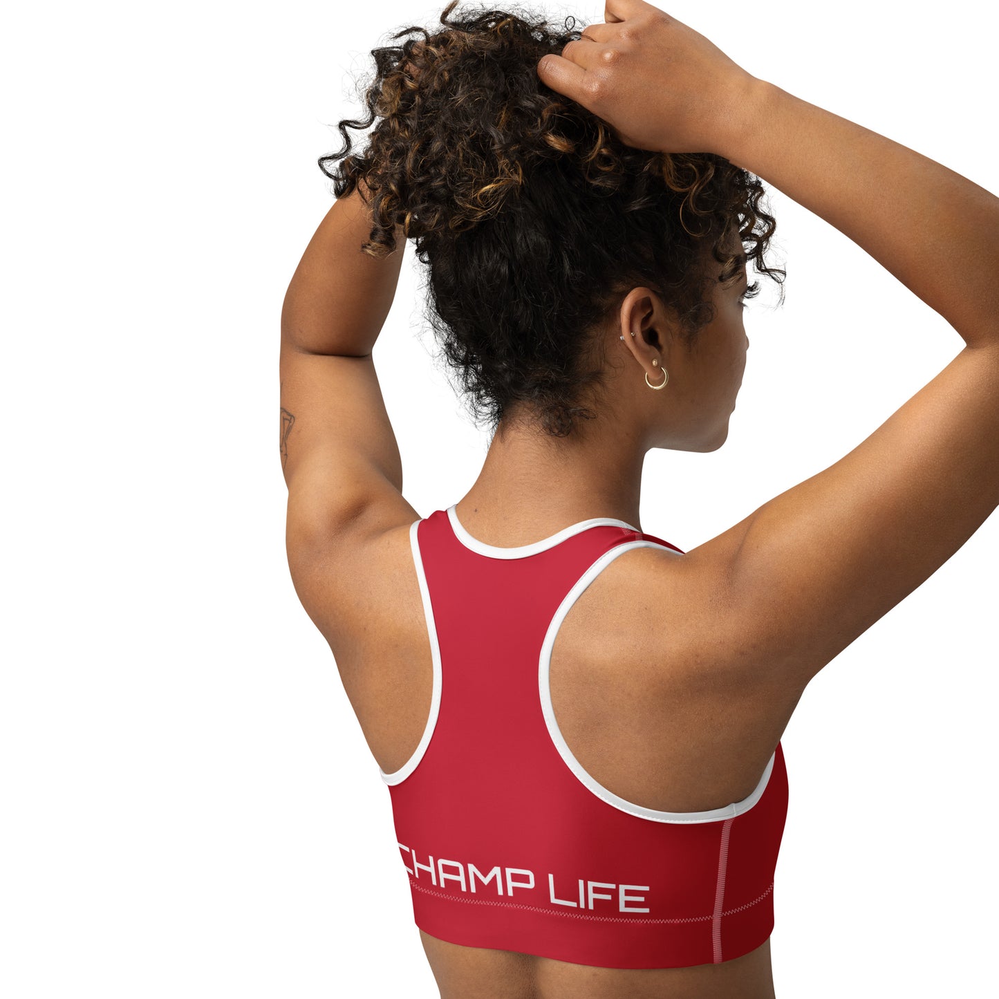 ChampLife Sports Bra (Red, White Logo)