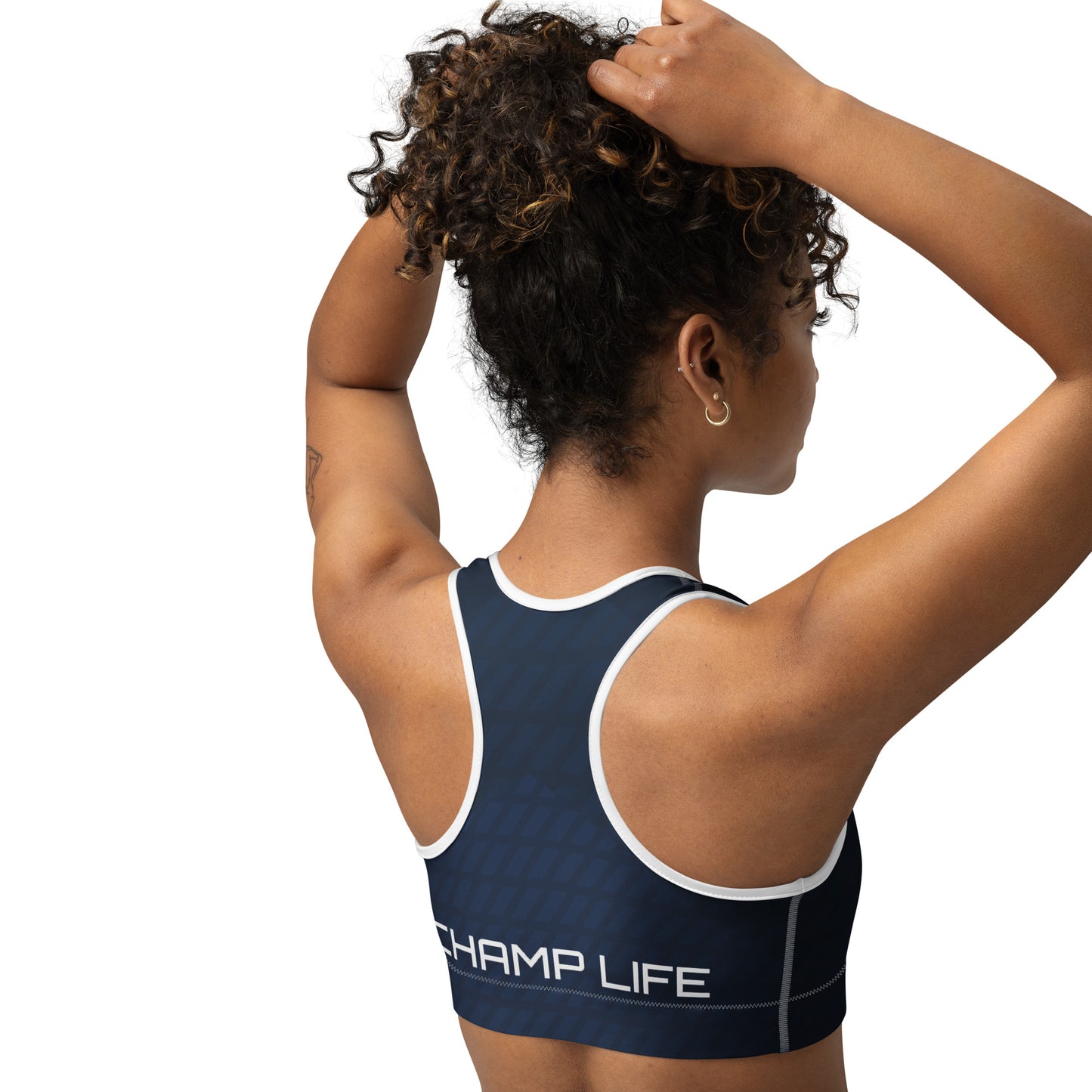 ChampLife Sports Bra (Navy, White Logo)