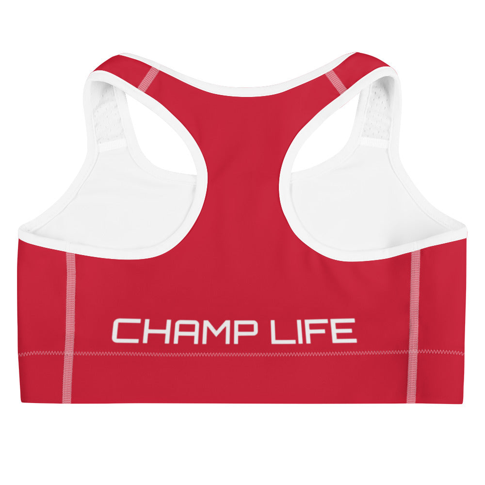 ChampLife Sports Bra (Red, White Logo)