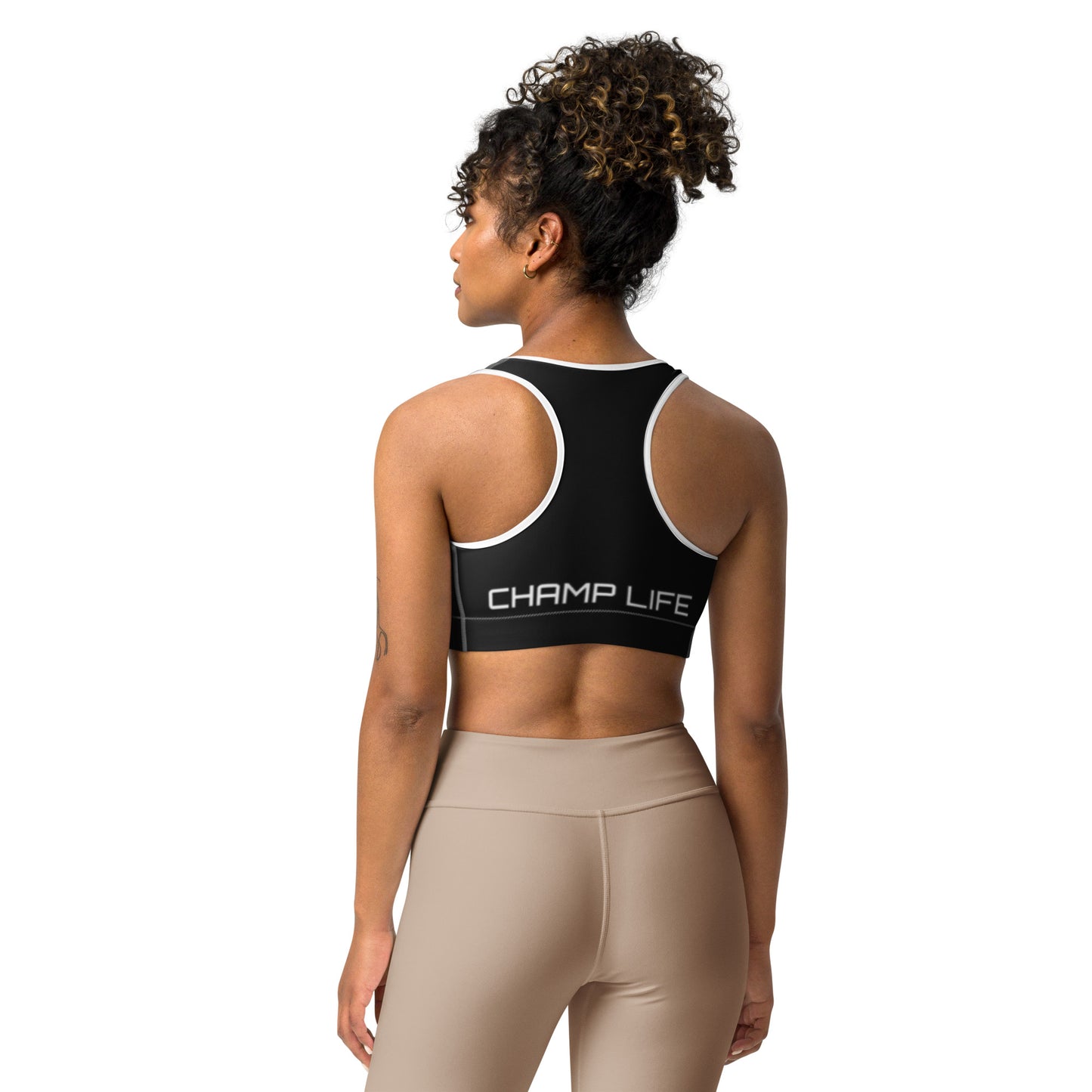 ChampLife Sports Bra (Black, White Logo)