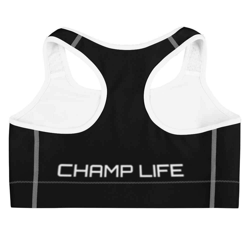 ChampLife Sports Bra (Black, White Logo)