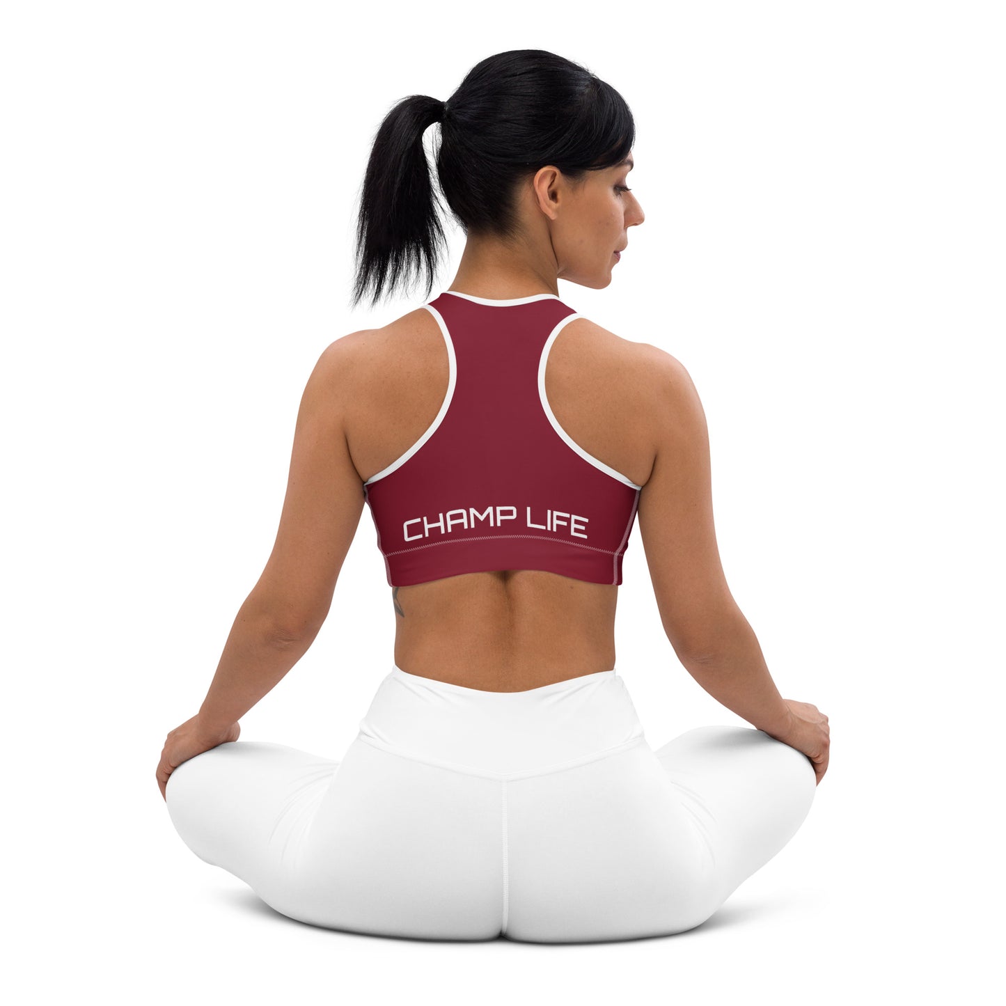 ChampLife Sports Bra (Maroon, White Logo)