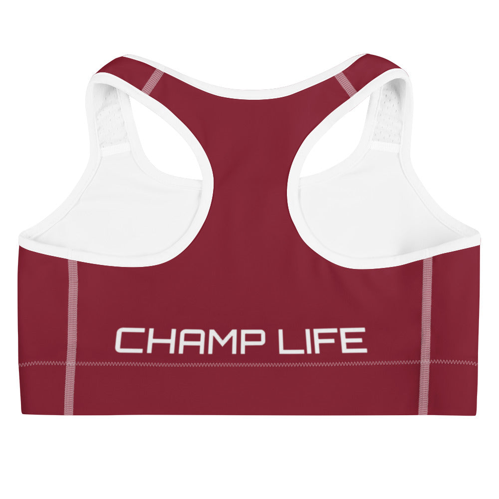 ChampLife Sports Bra (Maroon, White Logo)