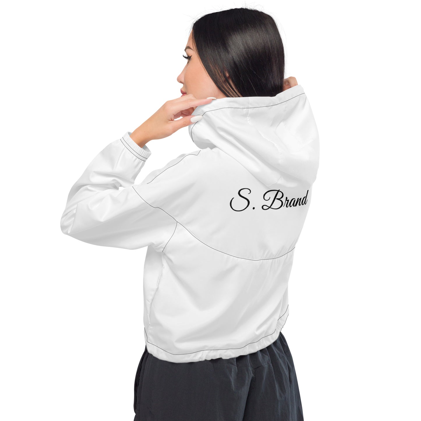 ChampLife Women’s Cropped Windbreaker (White, Black Logo)