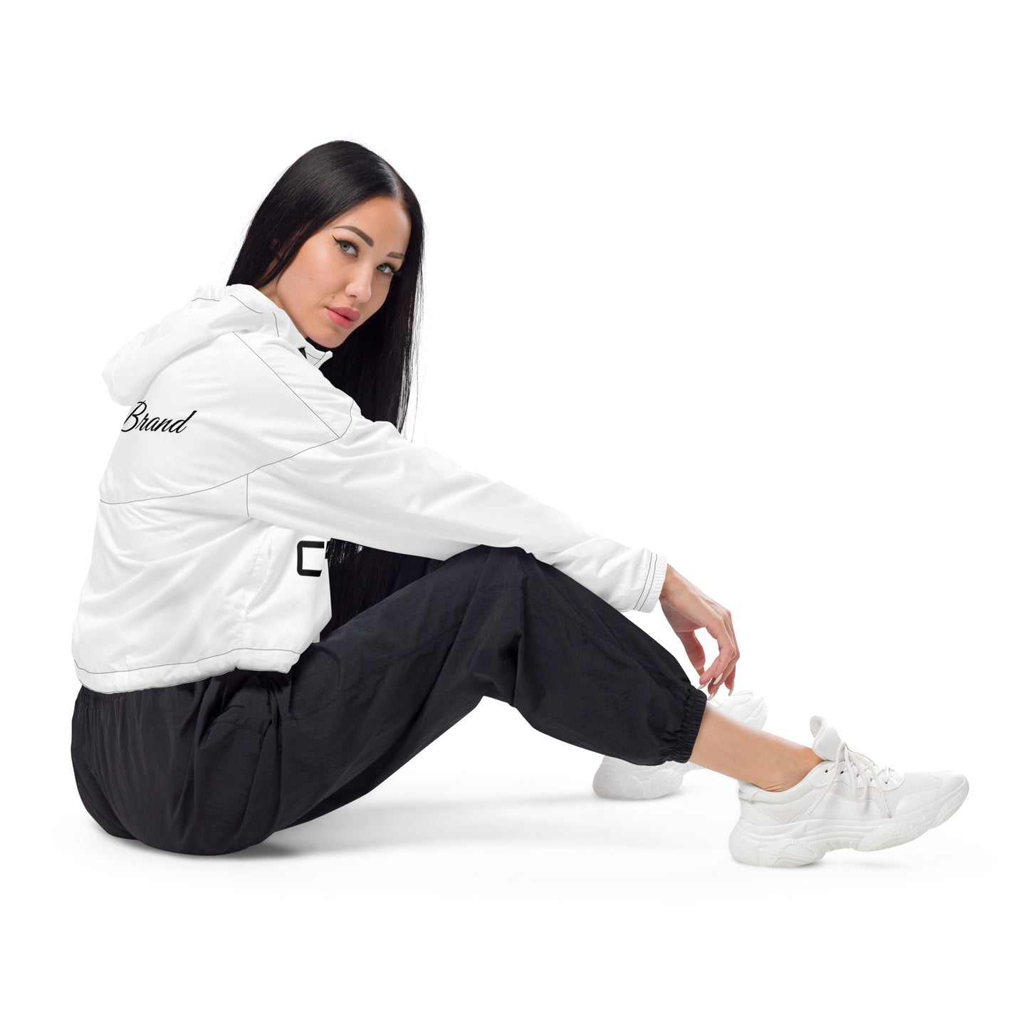 ChampLife Women’s Cropped Windbreaker (White, Black Logo)